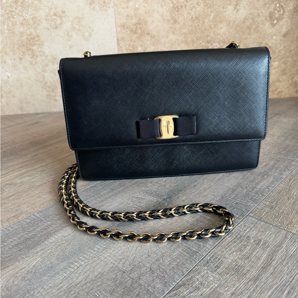 Salvatore Ferragamo Black Leather Crossbody Bag